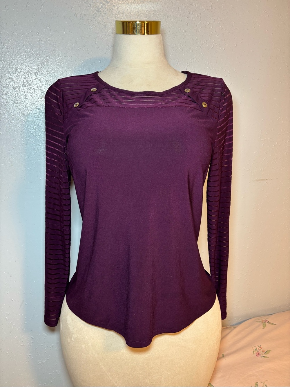 Adele & May Women's Purple Long-Sleeve Button-Accent Tee